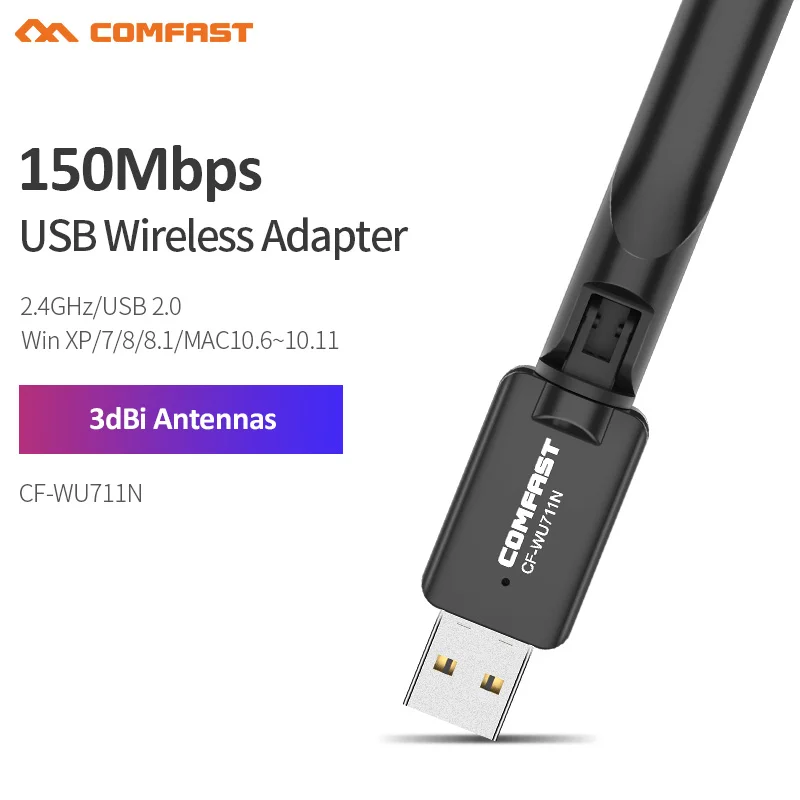 150Mbps USB wifi Dongle Adapter Wireless Network with 802.11N/G/B Antenna 3dBi for WIN XP/7/8/10 MAC OS
150Mbps USB wifi Dongle Adapter Wireless Network with 802.11N/G/B Antenna 3dBi for WIN XP/7/8/10 MAC OS