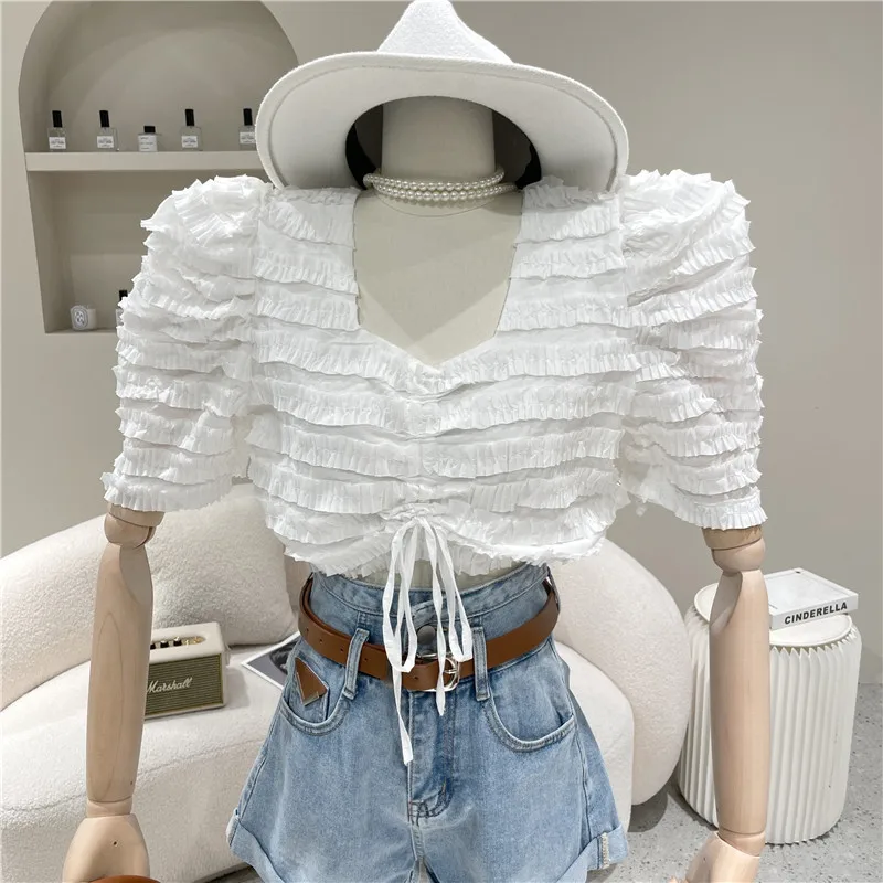 New Women's Clothing Summer 2021 Fashion Puff sleeve square neck backless pleated drawstring Ruffle shirt Top
New Women's Clothing Summer 2021 Fashion Puff sleeve square neck backless pleated drawstring Ruffle shirt Top
