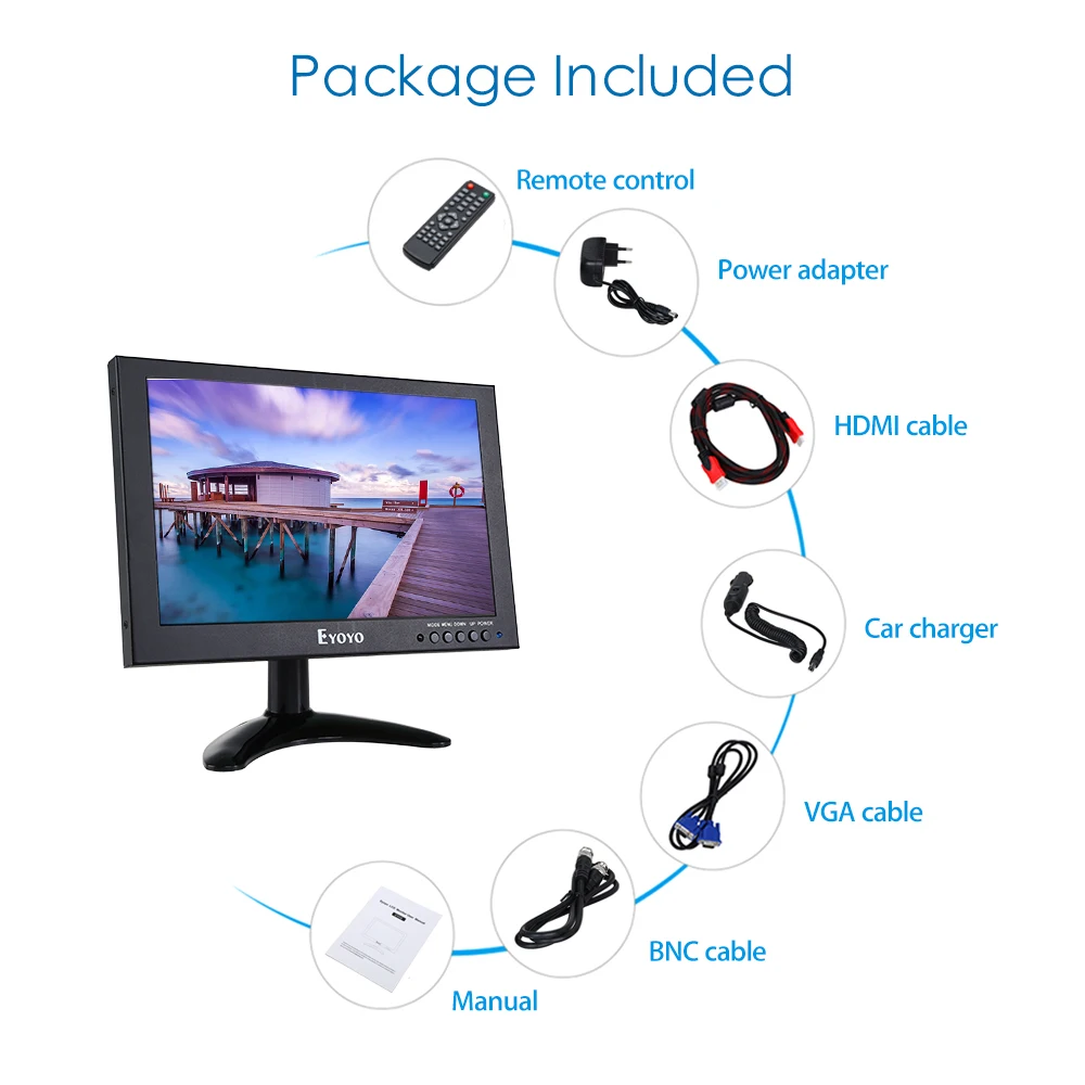 EYOYO EM10E 10" IPS LED Screen HD 1280*800 LCD Monitor With VGA AV HDMI PC Display for Home CCTV Camera DVD FPV
EYOYO EM10E 10" IPS LED Screen HD 1280*800 LCD Monitor With VGA AV HDMI PC Display for Home CCTV Camera DVD FPV