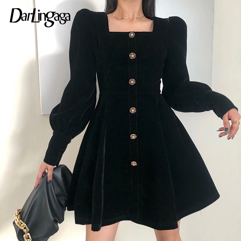 Darlingaga Fashion Elegant Black Velour Buttons Winter Dress Female Vintage Puff Sleeve Party Dress Solid A-Line Solid Clothes
Darlingaga Fashion Elegant Black Velour Buttons Winter Dress Female Vintage Puff Sleeve Party Dress Solid A-Line Solid Clothes