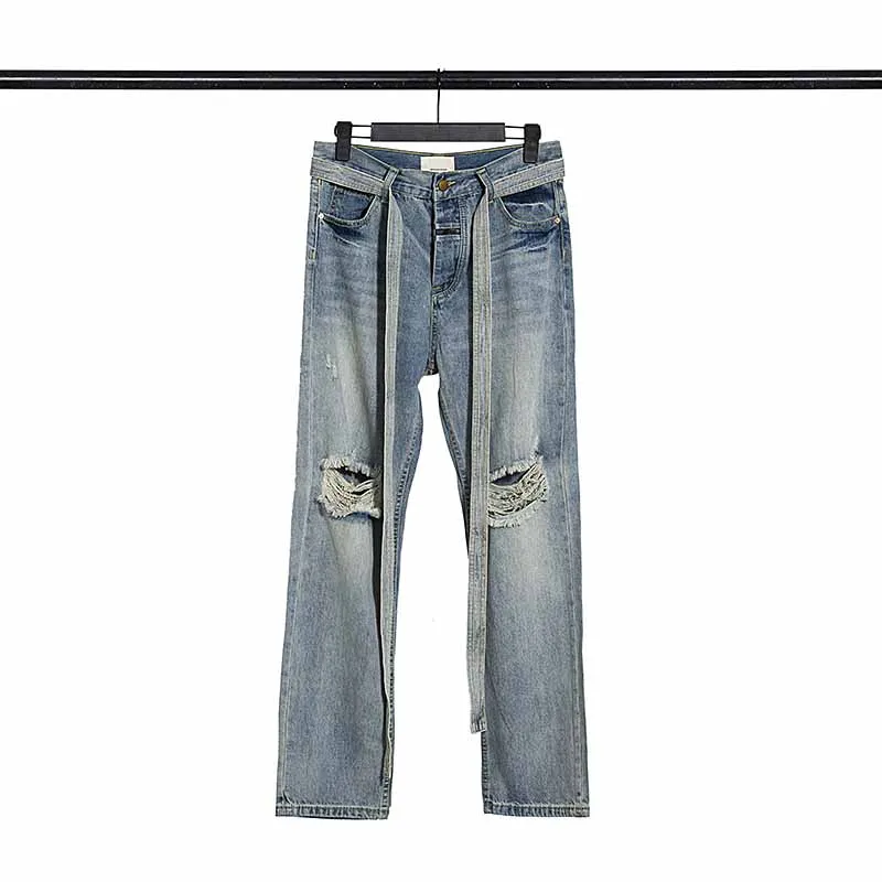 Sixth Collection Essentials Ribbon Jeans Men's Hip hop Streetwear Washed Old Hole Pants Fashion Blue Denim Trousers
Sixth Collection Essentials Ribbon Jeans Men's Hip hop Streetwear Washed Old Hole Pants Fashion Blue Denim Trousers
