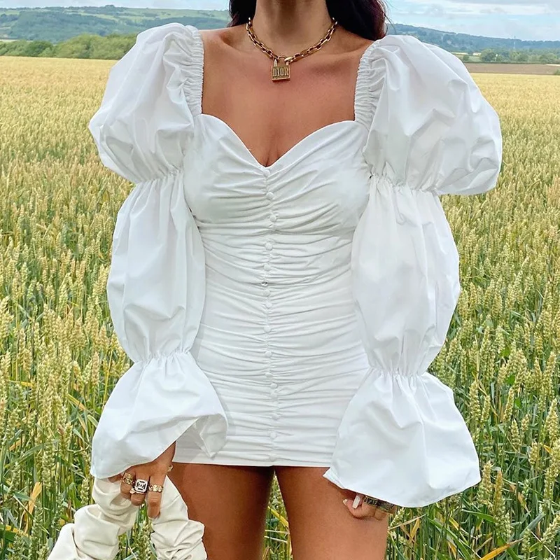 Elegant Special Vintage Long Puff Sleeve Square Collar Party Sexy Dress Women White Solid Pleated Chic Design 2020 Mini Dresses
Elegant Special Vintage Long Puff Sleeve Square Collar Party Sexy Dress Women White Solid Pleated Chic Design 2020 Mini Dresses