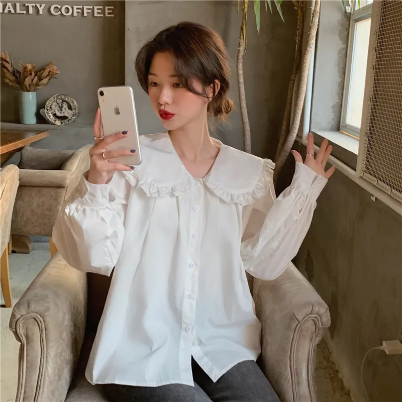 Women White Autumn Long Sleeve Kawaii Shirts Office lady Simple Tops Japanese Female Blouses Casual Cute sweet Doll Collar Shirt
Women White Autumn Long Sleeve Kawaii Shirts Office lady Simple Tops Japanese Female Blouses Casual Cute sweet Doll Collar Shirt