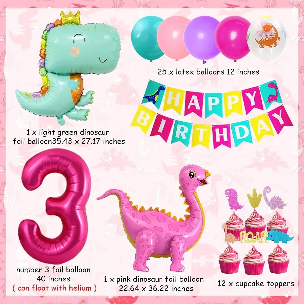 Dinosaur 3rd Birthday Party Decorations Pink Dinosaur Standing Balloons Number 3 Balloon for Girls 3 Year Old Birthday Supplies
Dinosaur 3rd Birthday Party Decorations Pink Dinosaur Standing Balloons Number 3 Balloon for Girls 3 Year Old Birthday Supplies