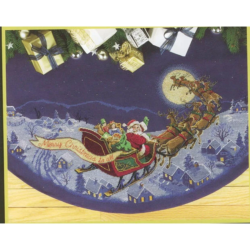 

Amishop Top Quality Lovely Holiday Theme Counted Cross Stitch Kit Santa Claus Christmas Sled Table Runner Tablecloth Dim 08598