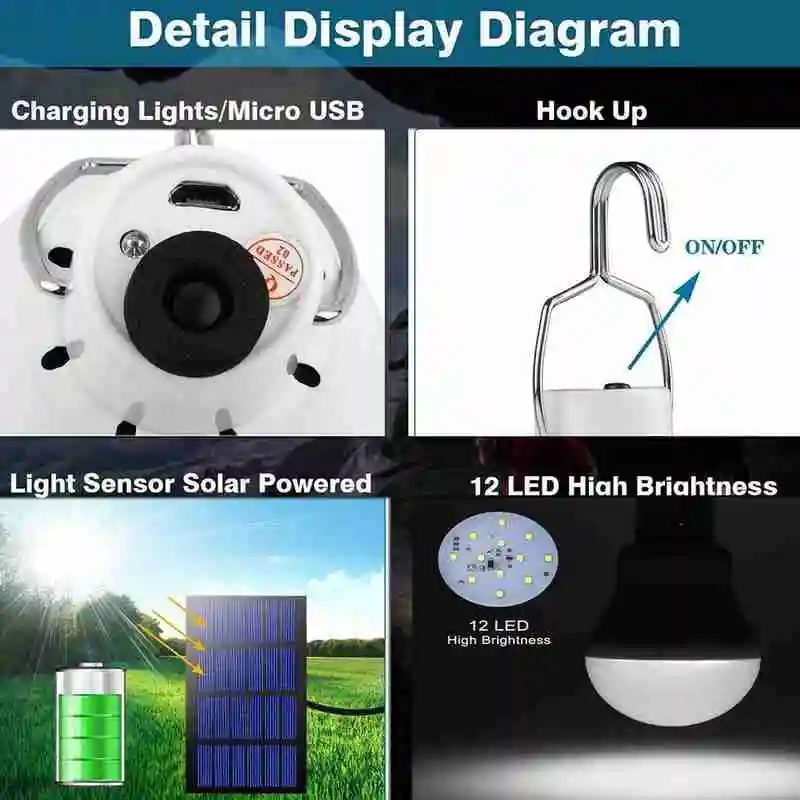 Led Solar Light Energy Saving Outdoor Solar Lamp Led Lighting Bulb Solar Camping Night Panel Lights Tent Outdoor Power Port Q1A7