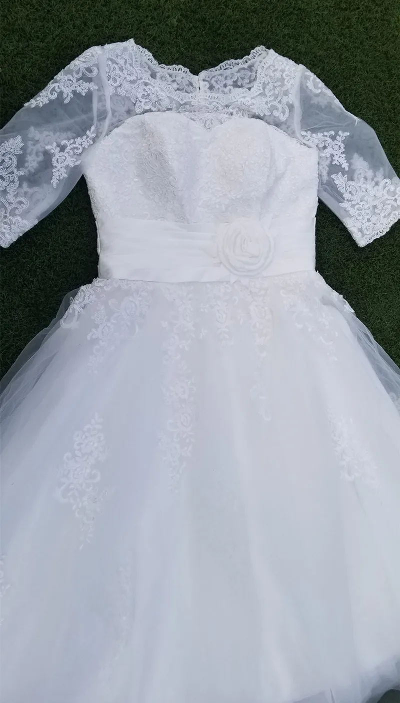 Tea-length vestidos de novia Lace Appliques Short Wedding Dress Half Sleeve Cheap Wedding Gowns robe de mariee Bride Dress
Tea-length vestidos de novia Lace Appliques Short Wedding Dress Half Sleeve Cheap Wedding Gowns robe de mariee Bride Dress