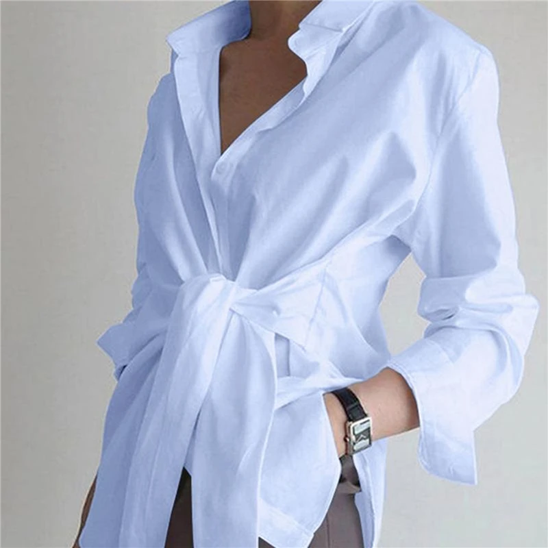 Spring New Women Blouse Turn Down Collar Button Sashes Design Shirts Casual Solid Color Antumn Long Sleeve Female Blouse Tops
Spring New Women Blouse Turn Down Collar Button Sashes Design Shirts Casual Solid Color Antumn Long Sleeve Female Blouse Tops