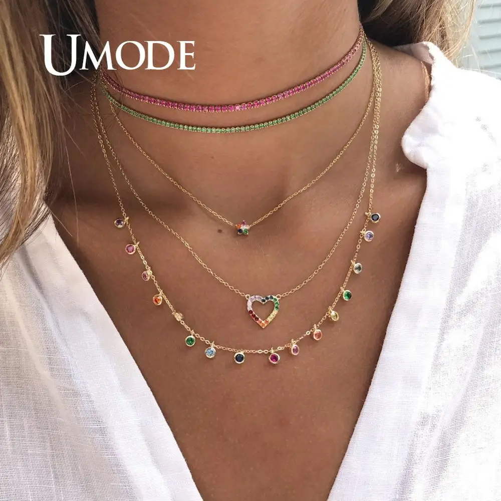Теннисные ожерелья UMODE с радужным кубическим цирконием для женщин и девушек