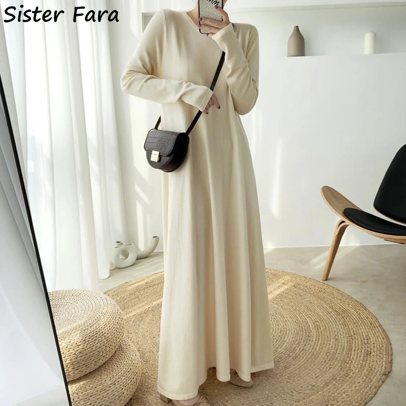 Sister Fara Autumn Ladies Long Knit Dress O-Neck Loose Solid Knee-Length Long Sleeve Dresses Winter Woman Casual Dress
Sister Fara Autumn Ladies Long Knit Dress O-Neck Loose Solid Knee-Length Long Sleeve Dresses Winter Woman Casual Dress