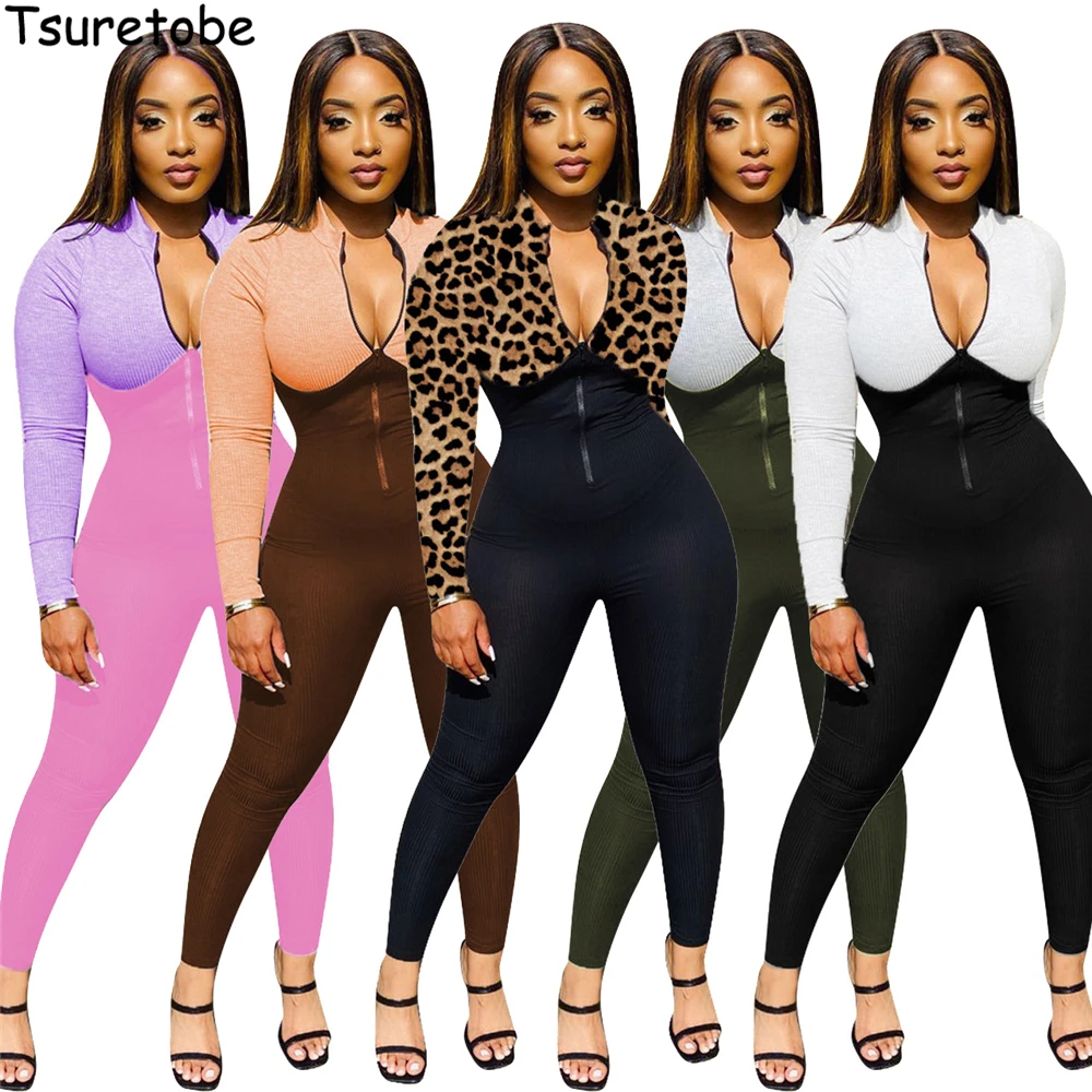 Tsuretobe Patchwork Jumpsuit Women Ribbed One Piece Outfit Women Skinny Leopard Fall Clothes For Women 2020 Fashion Sexy Romper
Tsuretobe Patchwork Jumpsuit Women Ribbed One Piece Outfit Women Skinny Leopard Fall Clothes For Women 2020 Fashion Sexy Romper