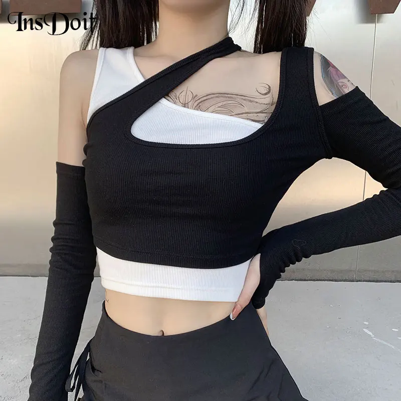 InsDoit Female Streetwear Punk Black T Shirt Gothic Harajuku Patchwork Hollow Out Tshirts Autumn Long Sleeve Sexy Cropped Tops
InsDoit Female Streetwear Punk Black T Shirt Gothic Harajuku Patchwork Hollow Out Tshirts Autumn Long Sleeve Sexy Cropped Tops