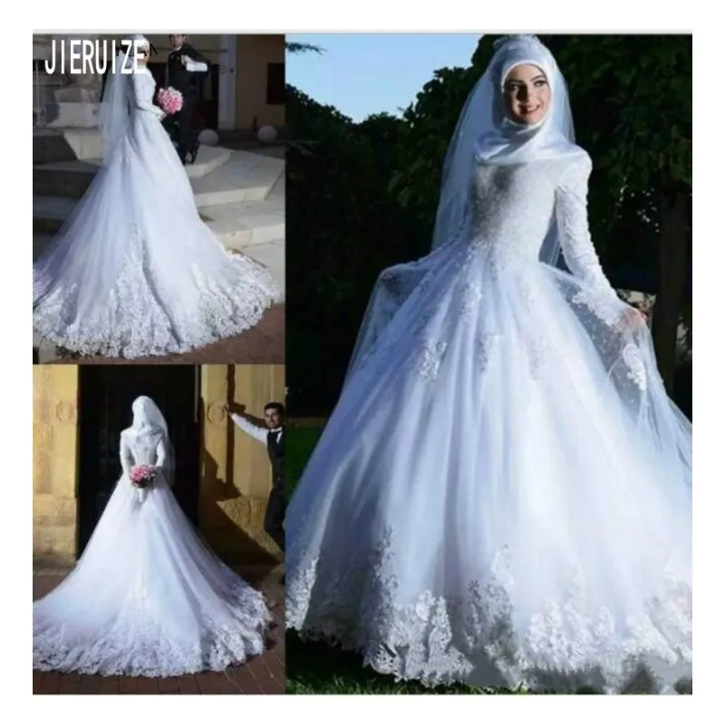 JIERUIZE New Muslim A Line Wedding Dresses High Neck Long Sleeve Lace Appliques Corset Back Arabic Bridal Gowns robe mariage
JIERUIZE New Muslim A Line Wedding Dresses High Neck Long Sleeve Lace Appliques Corset Back Arabic Bridal Gowns robe mariage