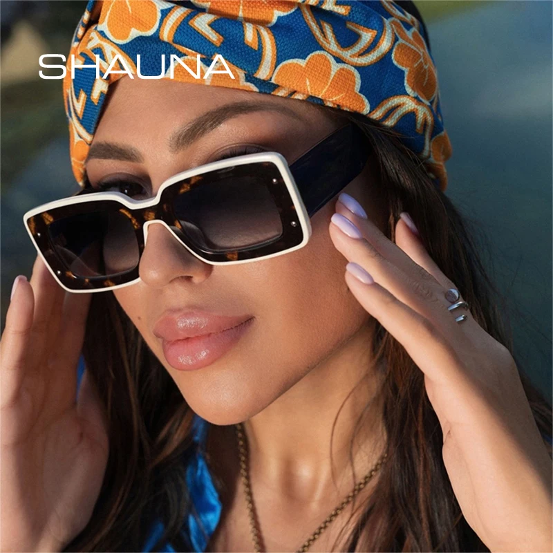 

SHAUNA Retro Square Double Color Women Sunglasses Fashion Brand Designer Rivets Decoration Gradient Sun Glasses Men Shades UV400