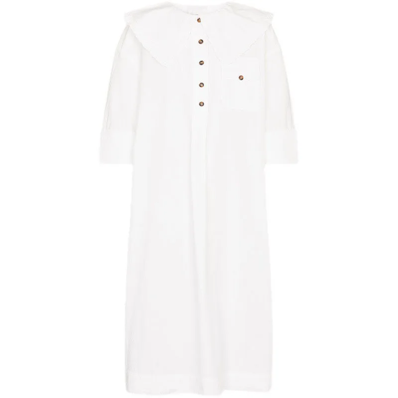 DEAT Women White Pockets Single Breasted Dress New Petal Turn-down Collar Long Sleeve Slim Fit Fashion Tide Summer 2021 7E0189 
DEAT Women White Pockets Single Breasted Dress New Petal Turn-down Collar Long Sleeve Slim Fit Fashion Tide Summer 2021 7E0189