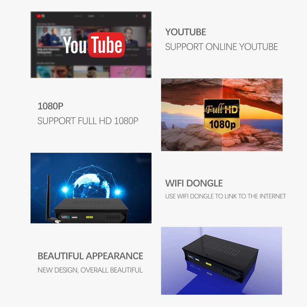 Hot selling Europen DVB-S2 Satellite TV Receiver Support Youtube IKS Bisskey TV Turner Set Top Box with WIFI
Hot selling Europen DVB-S2 Satellite TV Receiver Support Youtube IKS Bisskey TV Turner Set Top Box with WIFI