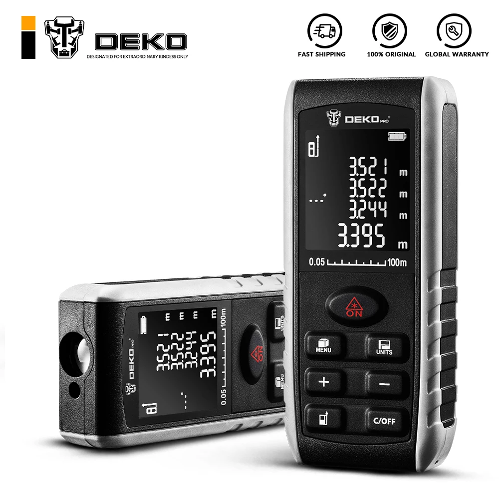 Original DEKO LRE521 Laser Distance Meter 40/50/70/100M Angle Display Dual Laser Rangefinder Distance/Area/Volume/Pythagorean
Original DEKO LRE521 Laser Distance Meter 40/50/70/100M Angle Display Dual Laser Rangefinder Distance/Area/Volume/Pythagorean