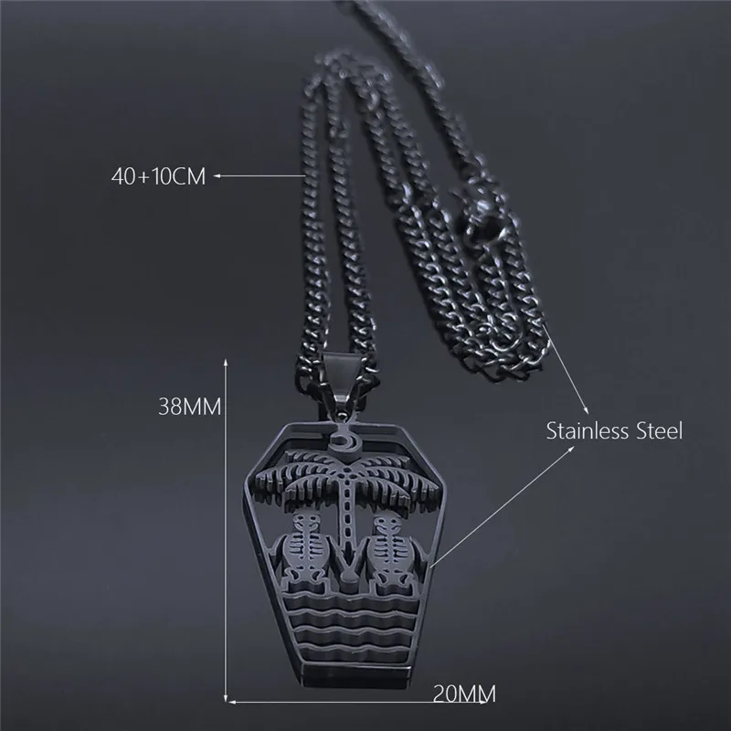 Goth Couple Skeleton Stainless Steel Necklace Women Seaside Beach Coconut Tree Black Choker Necklaces Jewelry collares N4446S03
Goth Couple Skeleton Stainless Steel Necklace Women Seaside Beach Coconut Tree Black Choker Necklaces Jewelry collares N4446S03
