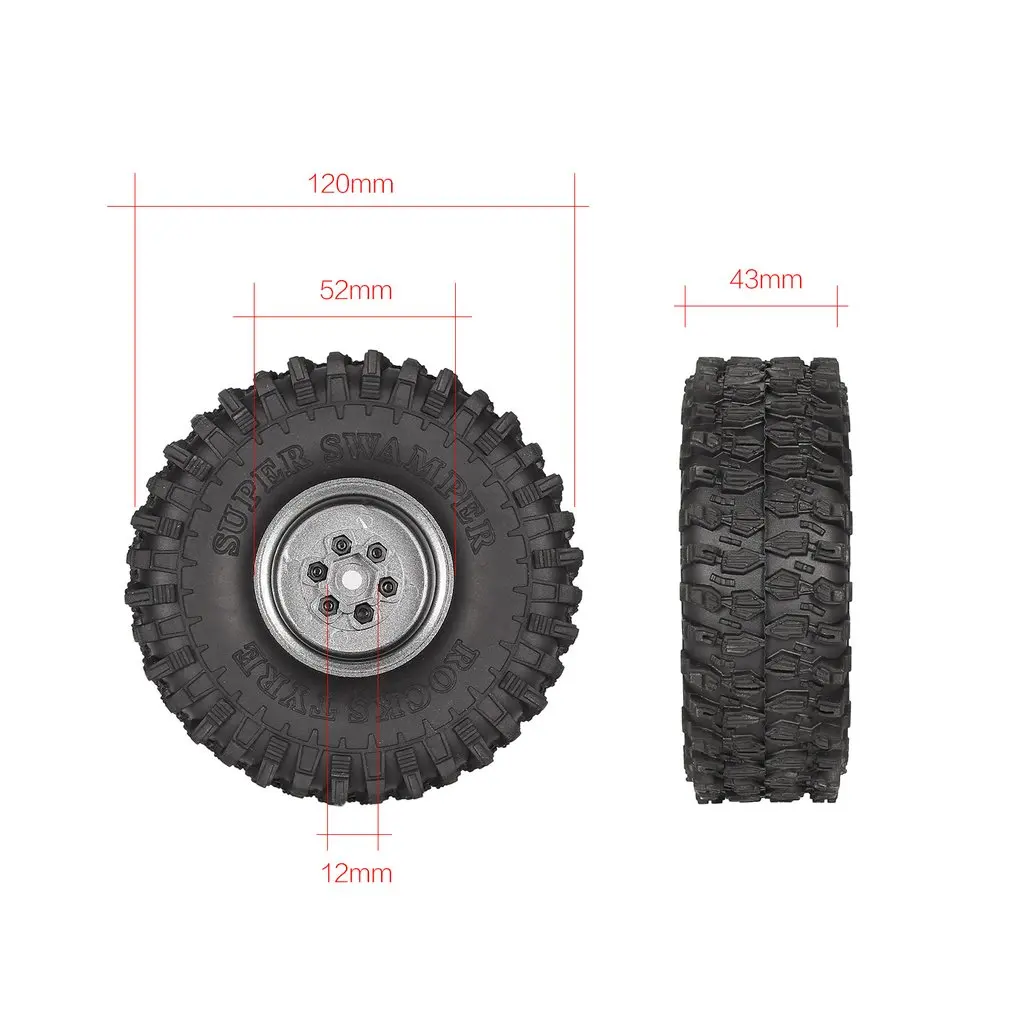 4Pcs 1.9 Inch 120mm Rubber Tires Tire with Metal Wheel Rim Set for 1/10 Traxxas TRX-4 SCX10 RC4 D90 RC Crawler Car Part
4Pcs 1.9 Inch 120mm Rubber Tires Tire with Metal Wheel Rim Set for 1/10 Traxxas TRX-4 SCX10 RC4 D90 RC Crawler Car Part