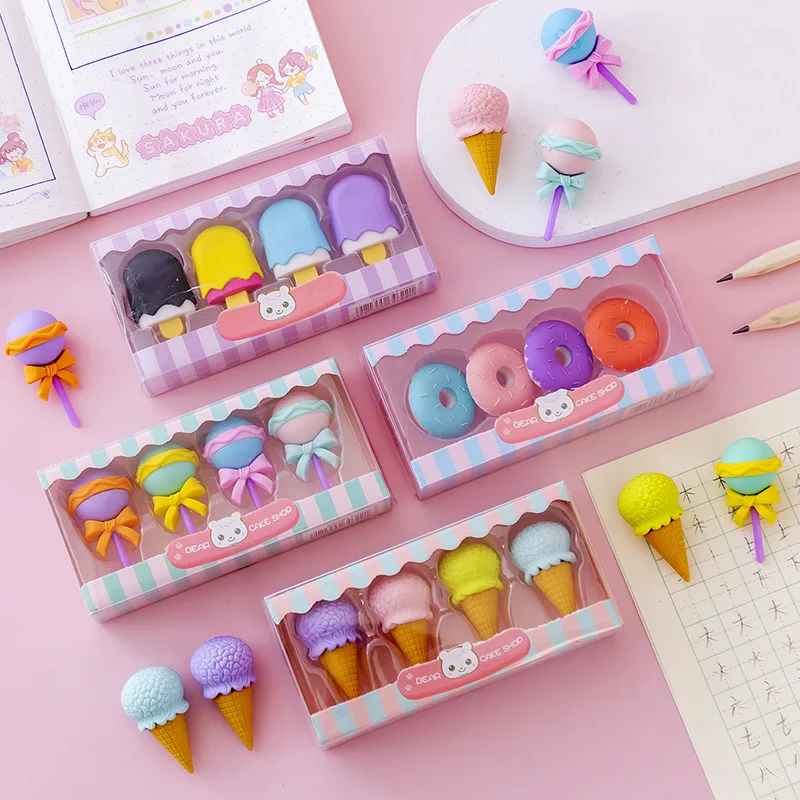 4 pcs/box Cute ice cream Donuts Rubber Eraser Kid Gift School Supplies Stationery material escolar utiles escolares papelaria
4 pcs/box Cute ice cream Donuts Rubber Eraser Kid Gift School Supplies Stationery material escolar utiles escolares papelaria