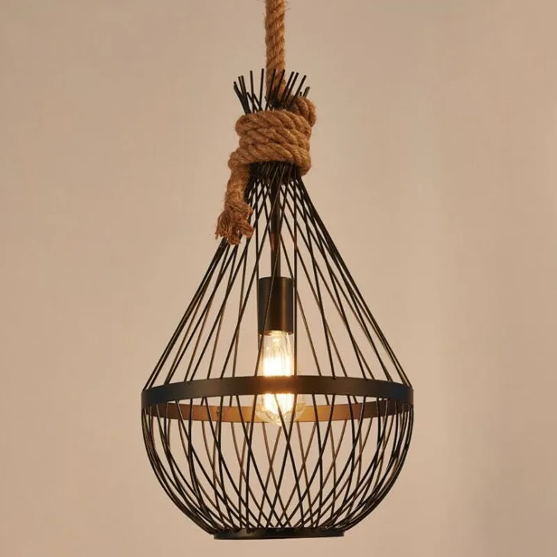 

Креативный железный подвесной светильник в стиле лофт из пеньковой веревки, винтажный подвесной светильник Эдисона для столовой, подвесно...