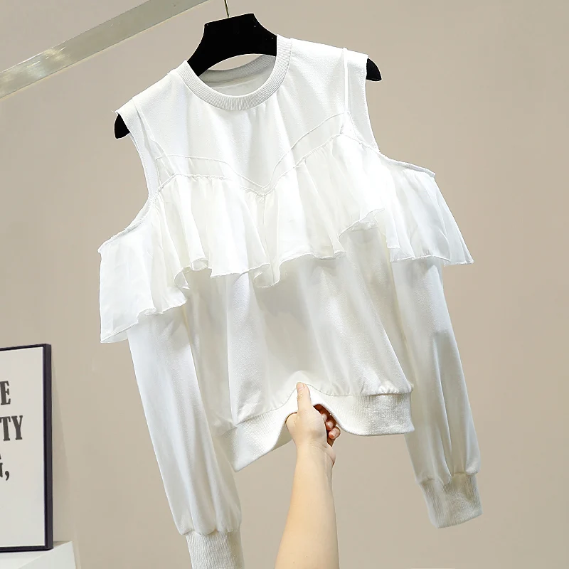 Women's Clothing Fashion Three-dimensional Ruffle Stitching Off-Shoulder Round Neck Long Sleeve T-shirt 2020 Autumn Lady Crop T
Women's Clothing Fashion Three-dimensional Ruffle Stitching Off-Shoulder Round Neck Long Sleeve T-shirt 2020 Autumn Lady Crop T
