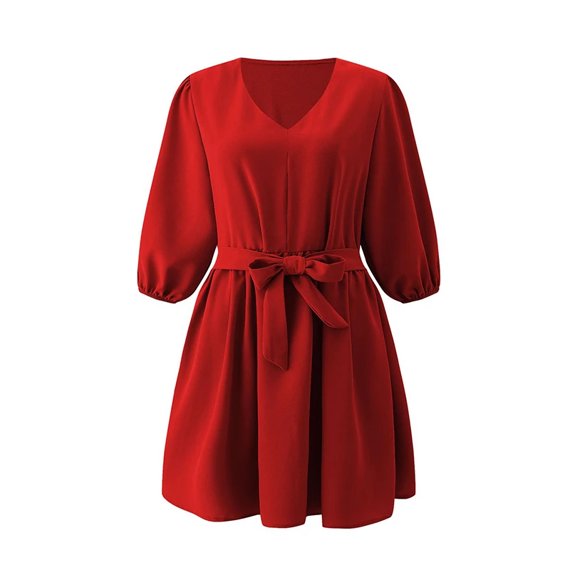 Women V-neck Red Casual Loose Mini Dress 2021 Summer Autumn Fashion Office Ladies Dresses With Belt Robe Femme
Women V-neck Red Casual Loose Mini Dress 2021 Summer Autumn Fashion Office Ladies Dresses With Belt Robe Femme