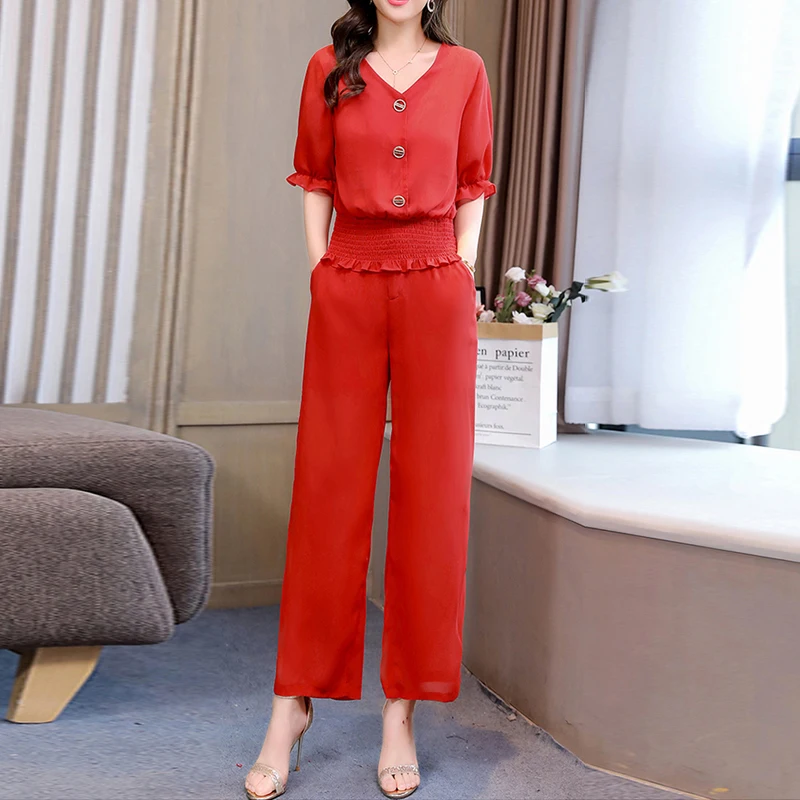 New Women Summer Women's Pant Set Short Sleeve V-Neck Shirt Tops And Wide Leg Pants Suit 2 Piece Set Casual Lady Loose
New Women Summer Women's Pant Set Short Sleeve V-Neck Shirt Tops And Wide Leg Pants Suit 2 Piece Set Casual Lady Loose