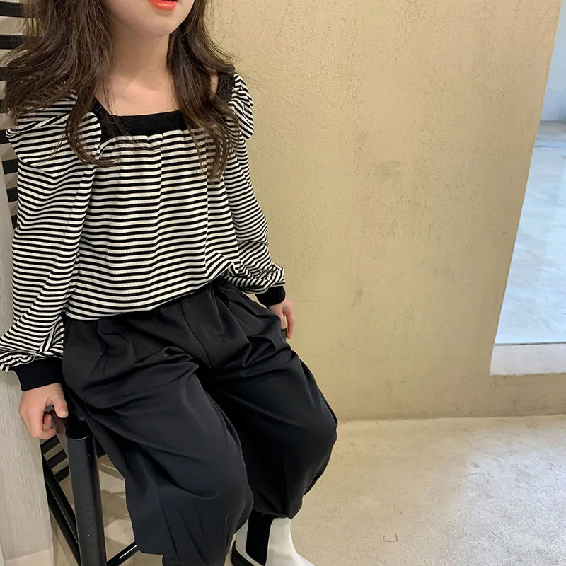 2021 spring new children's wear girls' square collar striped bottom coat + suit pants 2-piece suit 2-78 
2021 spring new children's wear girls' square collar striped bottom coat + suit pants 2-piece suit 2-78