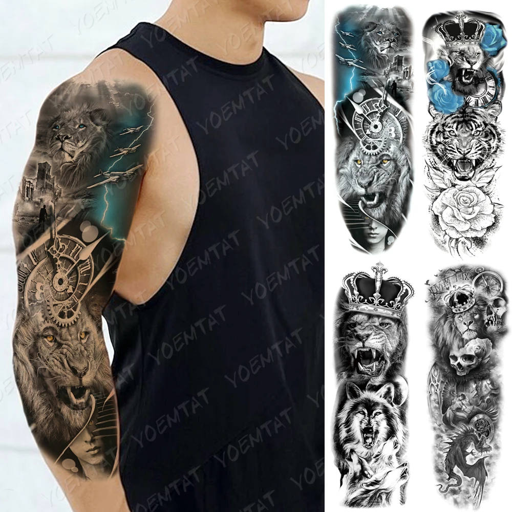 Large Arm Sleeve Tattoo Lion Tiger Rose King Waterproof Temporary Tatto Sticker Wolf Crown Body Art Full Fake Tatoo Women Men
Large Arm Sleeve Tattoo Lion Tiger Rose King Waterproof Temporary Tatto Sticker Wolf Crown Body Art Full Fake Tatoo Women Men