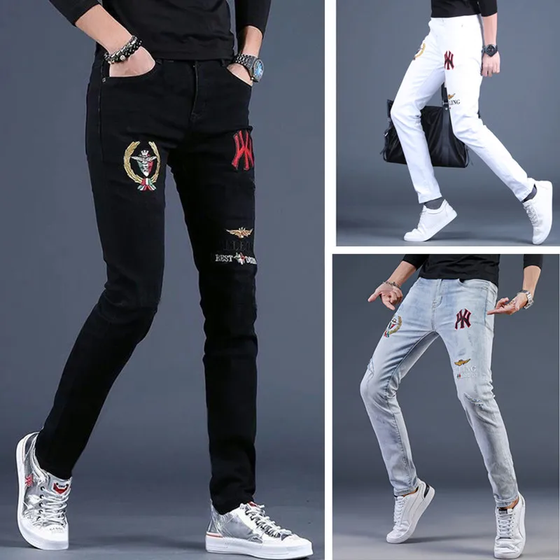 Men Embroidery Slimming Stripe Cotton Jeans Low Stretch Brand Printing Denim Pants Youthful Vitality Hallyu Trendy Jeans For Men
Men Embroidery Slimming Stripe Cotton Jeans Low Stretch Brand Printing Denim Pants Youthful Vitality Hallyu Trendy Jeans For Men