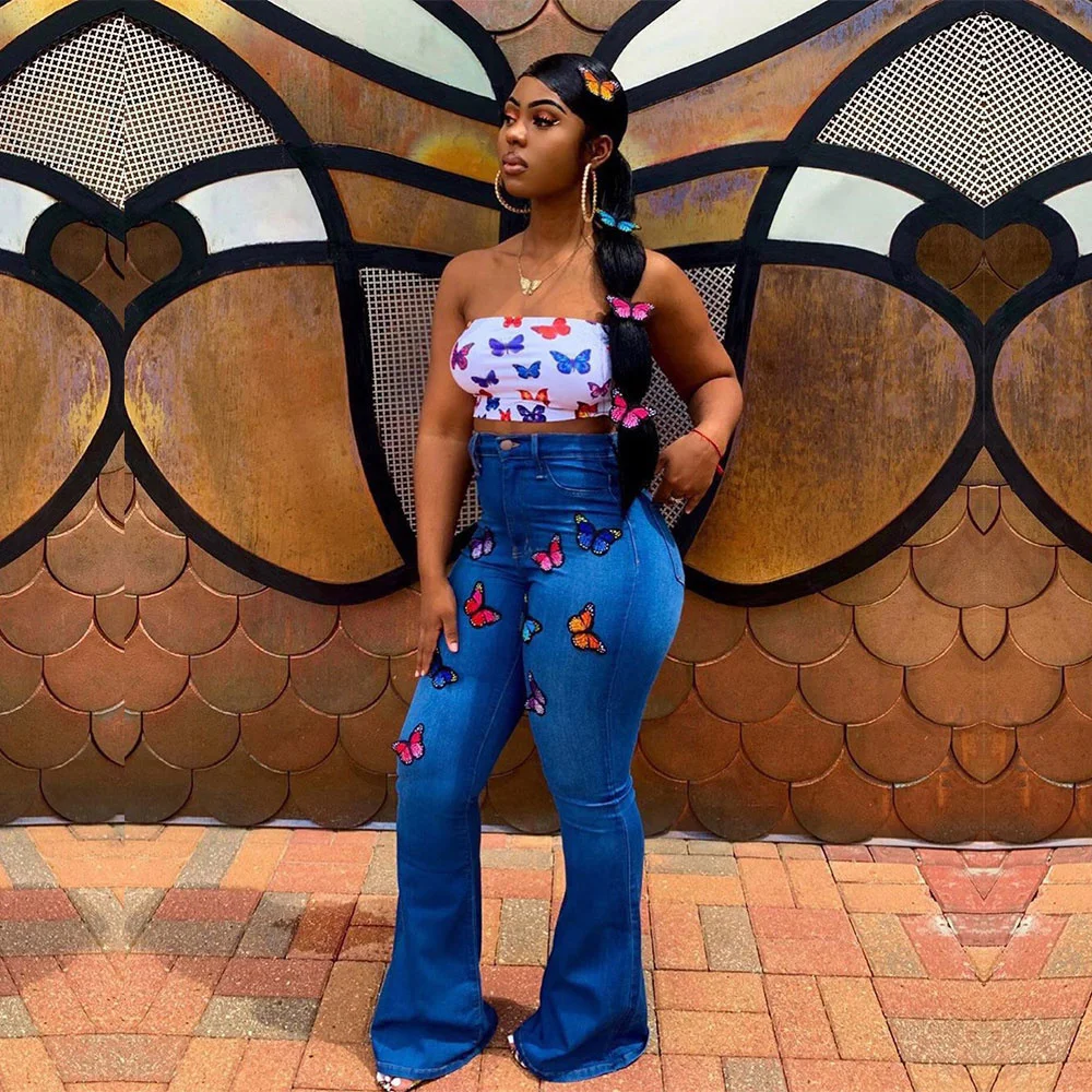 SHZQ Tsuretobe Butterfly Embroidery Flare Jeans Women Vintage High Waist Bell Bottom Jeans Party Stretch Denim Wide Leg Pants Fe
SHZQ Tsuretobe Butterfly Embroidery Flare Jeans Women Vintage High Waist Bell Bottom Jeans Party Stretch Denim Wide Leg Pants Fe
