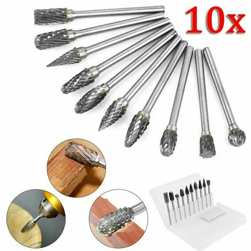 10pcs Double Cut Tungsten Carbide Rotary Burr Set Woodworking Carving Drilling Polishing Bits Rotary Carving Cutter Tools
10pcs Double Cut Tungsten Carbide Rotary Burr Set Woodworking Carving Drilling Polishing Bits Rotary Carving Cutter Tools