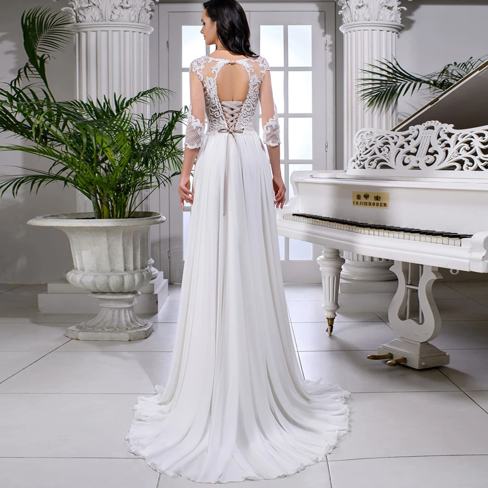 Vestidos Sexy Wedding Dresses Chiffon Appliques Slide Split Bateau Half Sleeve Lace Up A-Line Bridal Gowns Novia Do
Vestidos Sexy Wedding Dresses Chiffon Appliques Slide Split Bateau Half Sleeve Lace Up A-Line Bridal Gowns Novia Do