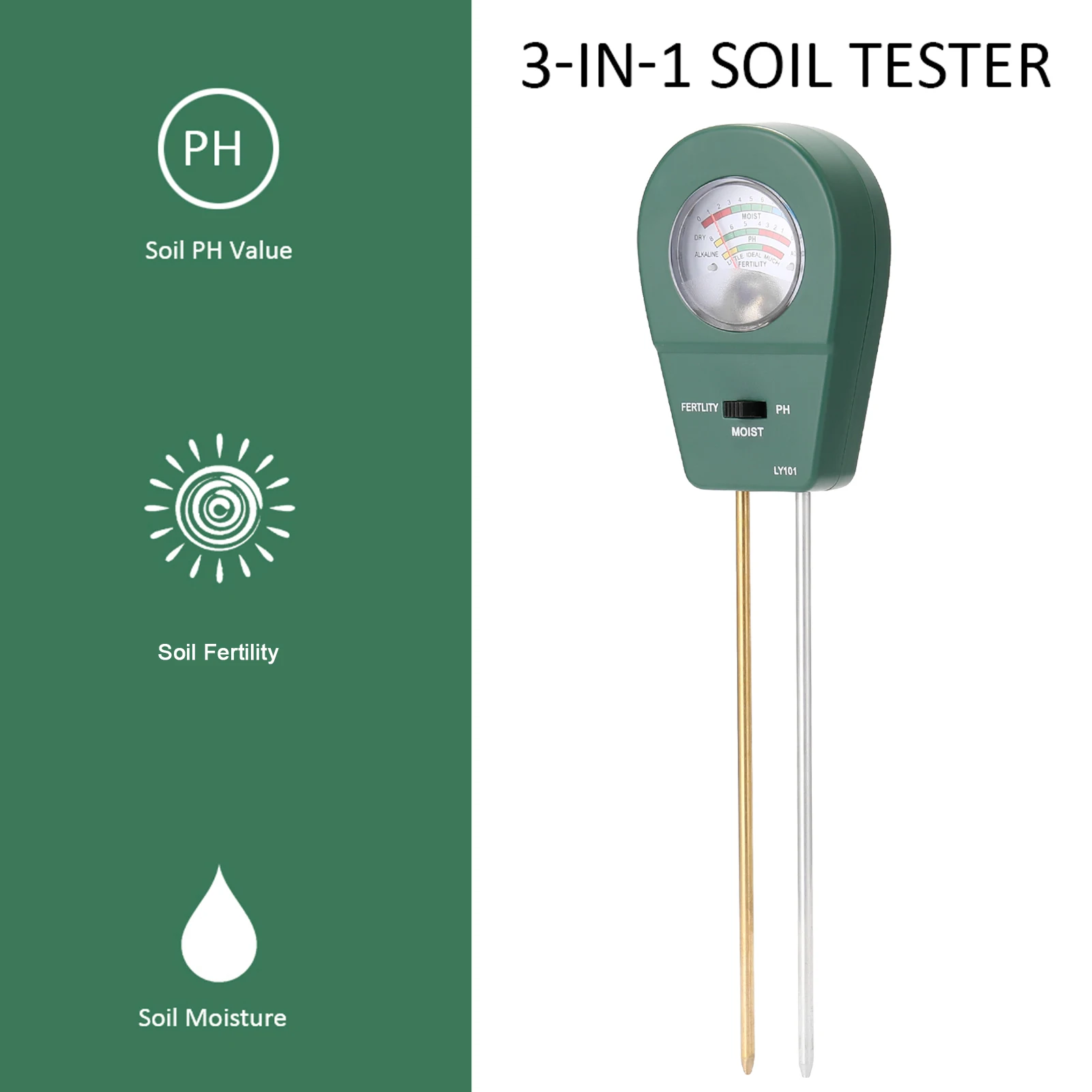 Soil Moisture/Soil Fertility/Soil PH 3-in-1 Soil PH Meter Soil Detector PH Tester Garden Flowers Soil Moisture Sensors
Soil Moisture/Soil Fertility/Soil PH 3-in-1 Soil PH Meter Soil Detector PH Tester Garden Flowers Soil Moisture Sensors