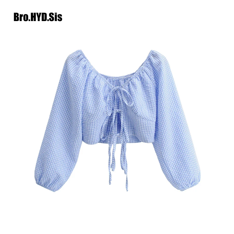 Sexy Lady Blouse Chic Crop Tops Sexy High Waist Lace Up Lantern Sleeve Plaid Tops Woman Shirts Blue
Sexy Lady Blouse Chic Crop Tops Sexy High Waist Lace Up Lantern Sleeve Plaid Tops Woman Shirts Blue