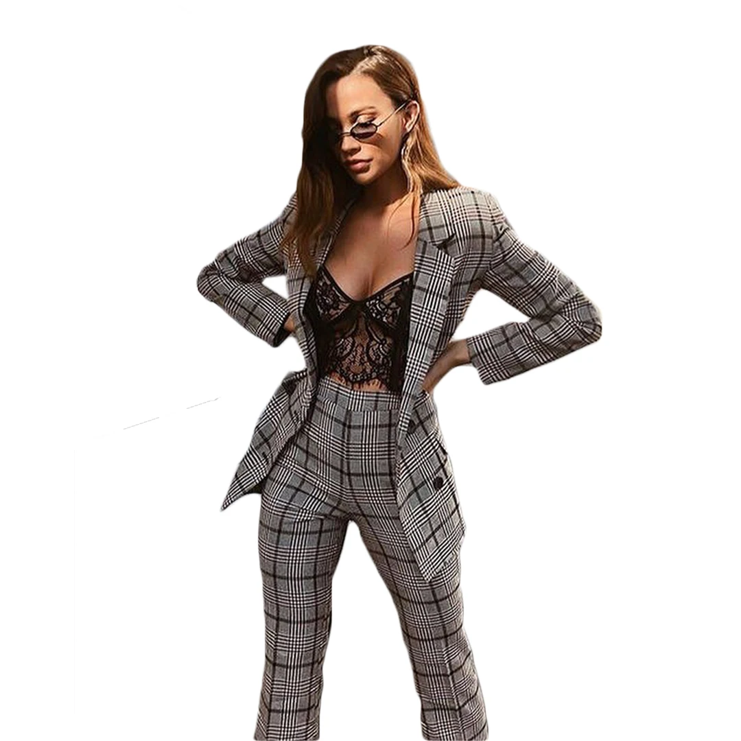 Sexy Classic Plaid Women Suits Vintage Notched Lapel Streetwear Check Blazer Fashion Party Smart Casual 2 Pieces Pants Jacket 
Sexy Classic Plaid Women Suits Vintage Notched Lapel Streetwear Check Blazer Fashion Party Smart Casual 2 Pieces Pants Jacket