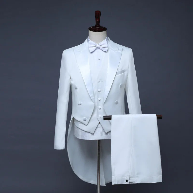 Men's Tuxedo Tails Black White Shiny Tailcoat Dress Coat Swallowtail Dinner Party Wedding Blazer Pants Magic Singer Stage Suits
Men's Tuxedo Tails Black White Shiny Tailcoat Dress Coat Swallowtail Dinner Party Wedding Blazer Pants Magic Singer Stage Suits