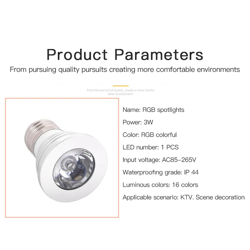 RGB Color Changing LED Spotlight Wireless Remote Control Spotlight 3W Lamp Cup KTV Scene Decoration Colorful Lights
RGB Color Changing LED Spotlight Wireless Remote Control Spotlight 3W Lamp Cup KTV Scene Decoration Colorful Lights