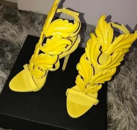 Moraima Snc Wing Strap Sandal Heel Pumps Summer Open Toe Ankle High Shoes Women Sexy Cutouts Dress Heels Blue Yellow | Обувь