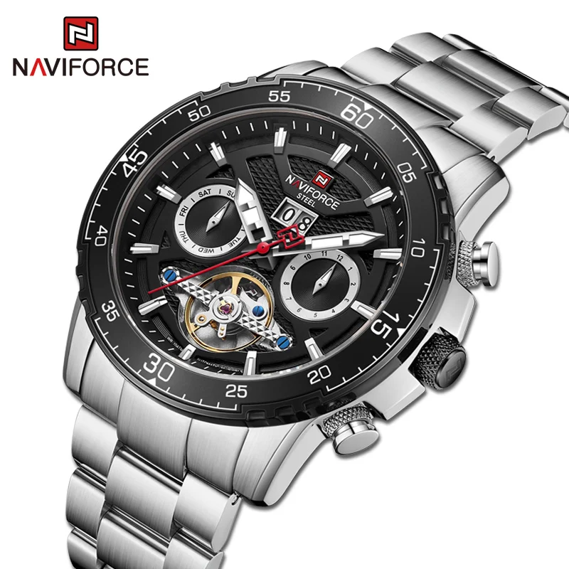 NAVIFORCE New Mechanical Male Watches Fashion Stainless Steel Strap 100M Waterproof Clock Wristwatches for Men Relogio Masculino
NAVIFORCE New Mechanical Male Watches Fashion Stainless Steel Strap 100M Waterproof Clock Wristwatches for Men Relogio Masculino