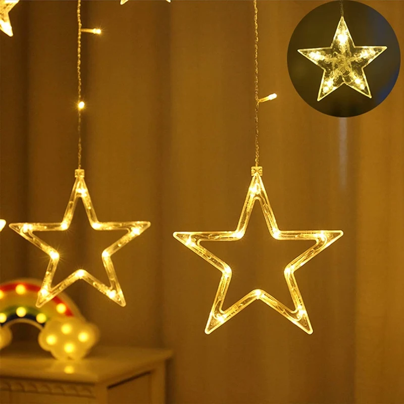 

Star Curtain Lights, 12 Stars 138 LED Star String Lights, Window Lights with 8 Lighting Modes Ramadan Decoration US Plug