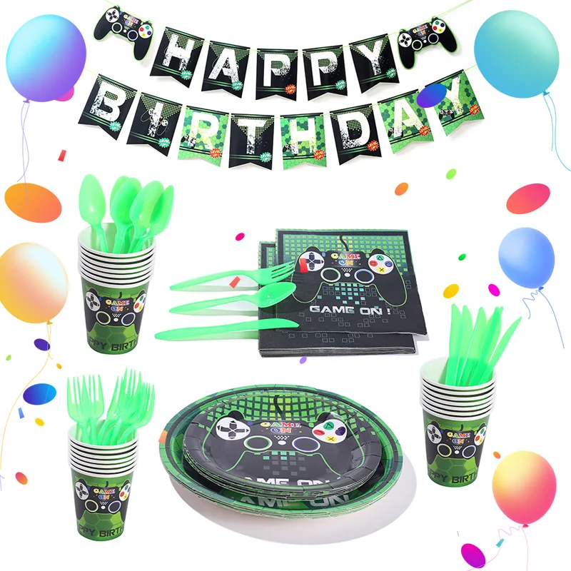 Game Theme Disposable Tableware Set for 16 Guests Black Gamepad Boy Birthday Party Kids Toy Gift Tablecloth Decoration Supplies
Game Theme Disposable Tableware Set for 16 Guests Black Gamepad Boy Birthday Party Kids Toy Gift Tablecloth Decoration Supplies