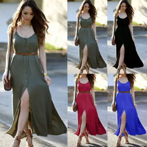 Women Long Dress Summer Sleeveless Solid Button Party Boho Beach Long Maxi Dress
Women Long Dress Summer Sleeveless Solid Button Party Boho Beach Long Maxi Dress
