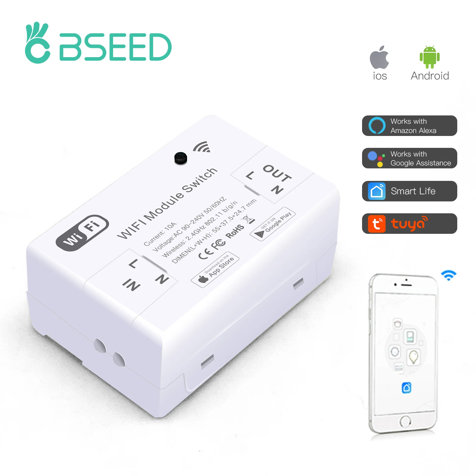 BSEED10A 1/2/3/4/5/10 PCS Wireless WiFi Smart Switch DIY Module Tuya Alexa Google Home Smart life smart home control For home
BSEED10A 1/2/3/4/5/10 PCS Wireless WiFi Smart Switch DIY Module Tuya Alexa Google Home Smart life smart home control For home