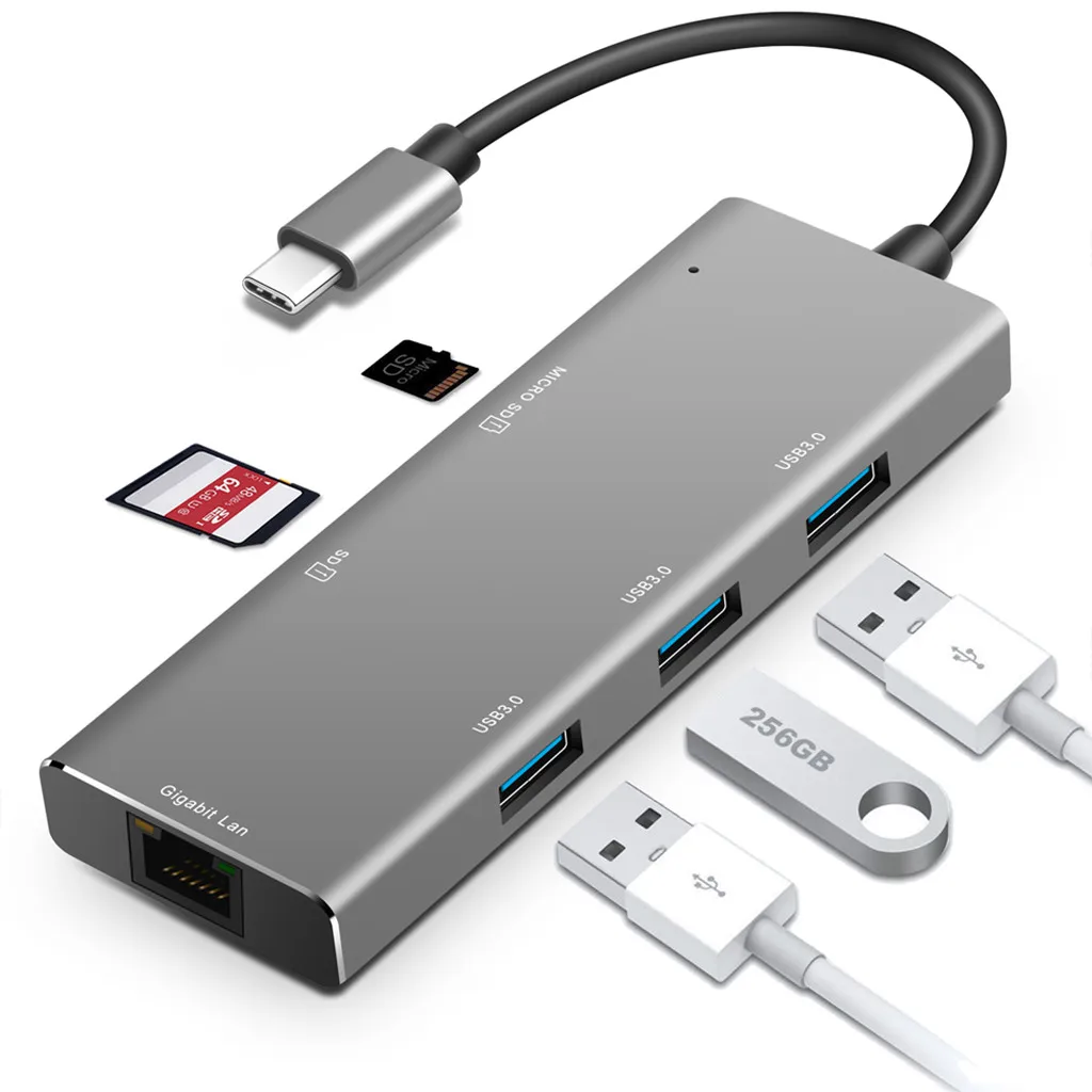 7 в 1 USB хаб USB3.0 гигабитный сетевой Интерфейс SD TF Card Reader для Тип USB-C устройств, таких как AKCBOOK 401 #2
7 в 1 USB хаб USB3.0 гигабитный сетевой Интерфейс SD TF Card Reader для Тип USB-C устройств, таких как AKCBOOK 401 #2