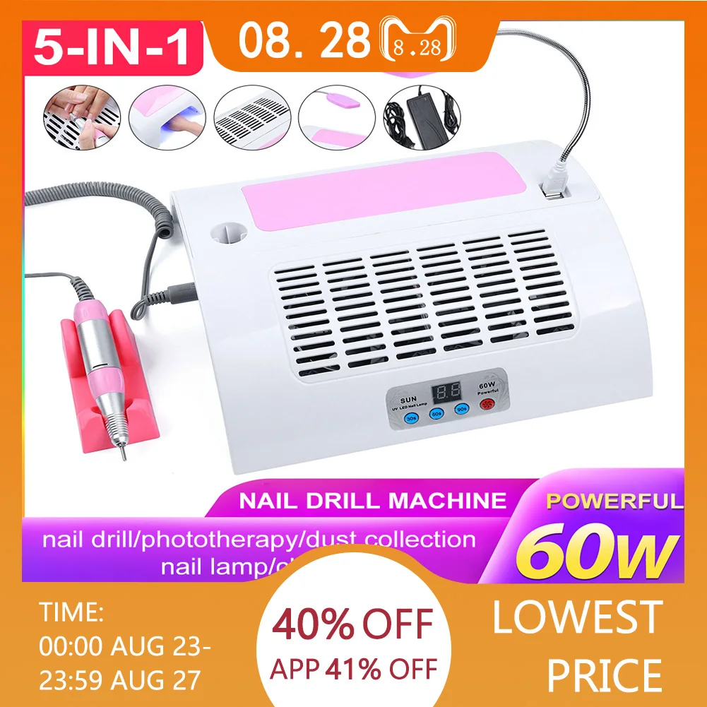 5-in-1 30000rpm Nail Drill Machine with Dust Collector LED Lamp Rechargeable Electric Nail Machine for Women Acrylic Nail Gel
5-in-1 30000rpm Nail Drill Machine with Dust Collector LED Lamp Rechargeable Electric Nail Machine for Women Acrylic Nail Gel