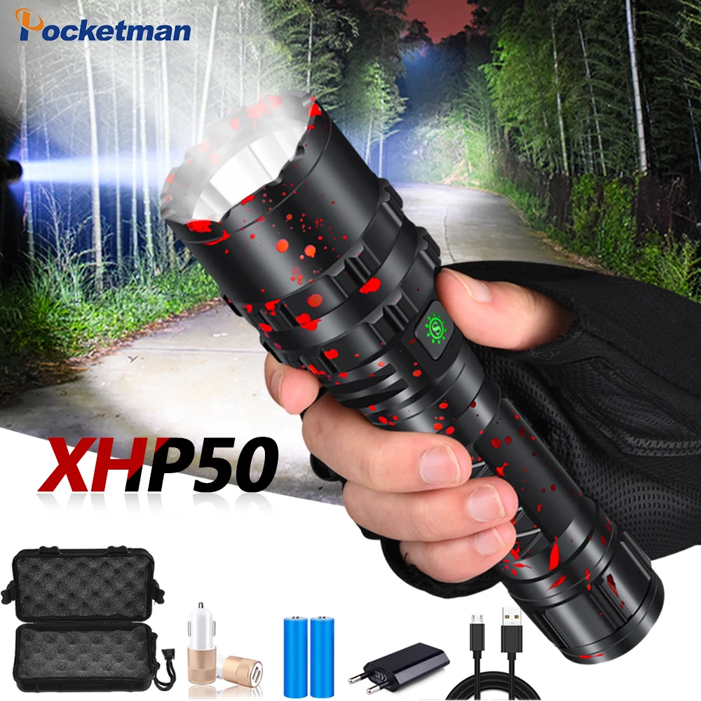 

Super LED flashlights Rechargeable E17 Torch XHP50 Waterproof Zoomable Lamp Flashlight Light 18650 or 26650 Battery Use