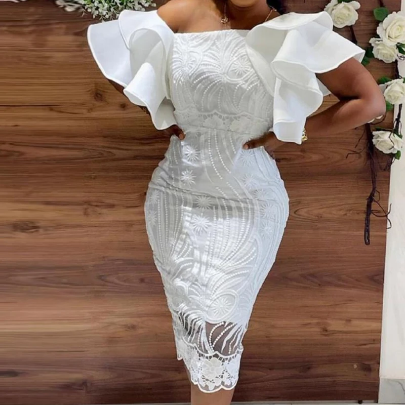 Women Elegant White Lace Dresses Ruffle Sleeves Slim Fit Knee Length Christmas Ladies Party Birthday Celebrity Outfits XXL Event
Women Elegant White Lace Dresses Ruffle Sleeves Slim Fit Knee Length Christmas Ladies Party Birthday Celebrity Outfits XXL Event