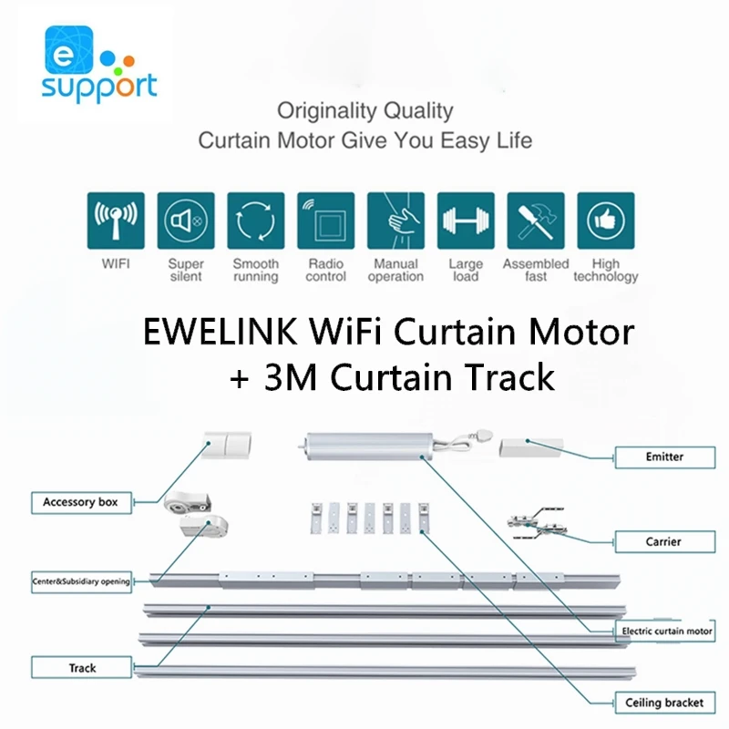 Умные комплекты для занавесок Ewelink с Wi-Fi, 2,3-3,2 м, направляющие для занавесок из алюминиевого сплава, умный дом, электрическая система для зана...
Умные комплекты для занавесок Ewelink с Wi-Fi, 2,3-3,2 м, направляющие для занавесок из алюминиевого сплава, умный дом, электрическая система для зана...